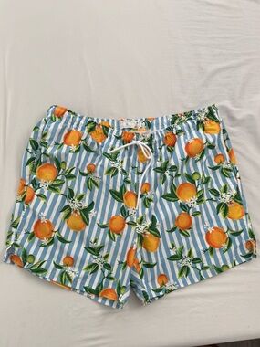 Primark Blue and Orange Striped Citrus Drawstring Shorts
